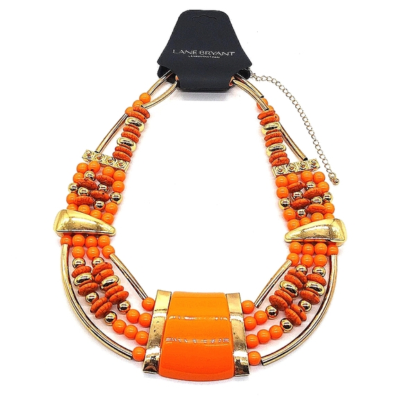 Lane Bryant Jewelry - NEW Lane Bryant Orange Statment Bib Necklace with Simulated bead in Gold